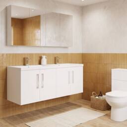 Balterley Level 1200mm Wall Hung 4-Door Vanity Unit & Double Basin - Gloss White - thumbnail 4