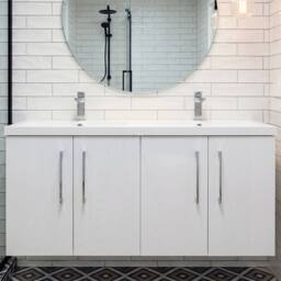 Balterley Level 1200mm Wall Hung 4-Door Vanity Unit & Double Basin - Gloss White - thumbnail 3