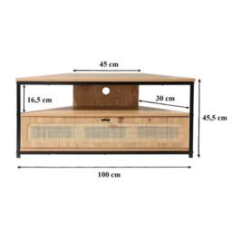 CALICOSY Corner TV Unit With 1 Door & Rattan Caning, 100 Cm Wide - JAYA in Light Brown - thumbnail 5