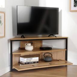 CALICOSY Corner TV Unit With 1 Door & Rattan Caning, 100 Cm Wide - JAYA in Light Brown - thumbnail 3
