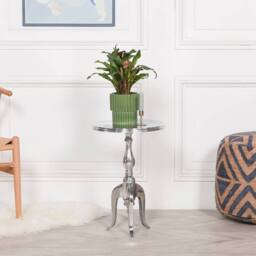 PAWNORA Metal Round Side Occasional Table in Silver - thumbnail 2