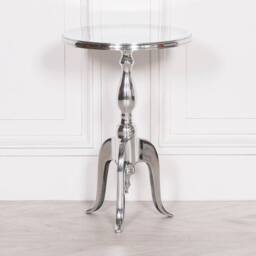 PAWNORA Metal Round Side Occasional Table in Silver