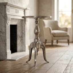 PAWNORA Metal Round Side Occasional Table in Silver - thumbnail 5