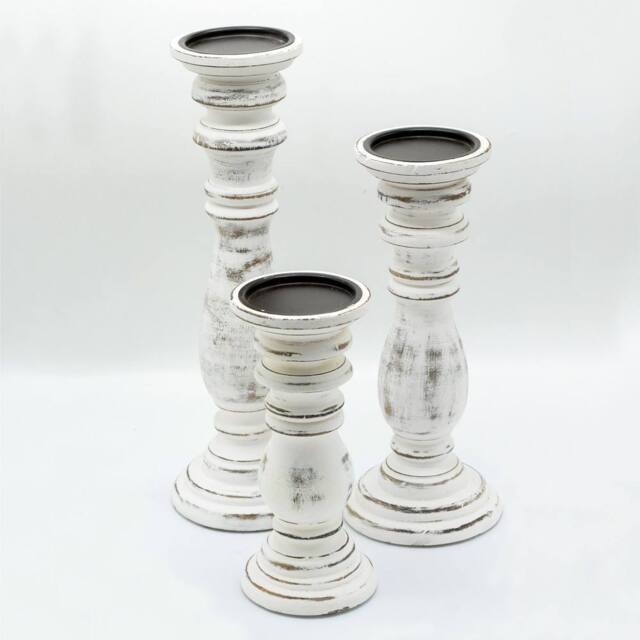 Serenityy Classic Mango Wood Candle Stand - Whitewash Small in White - image 1
