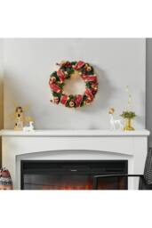 Ribbon Glowing Flower Wreath Hanging Christmas Decoration in Red - thumbnail 2