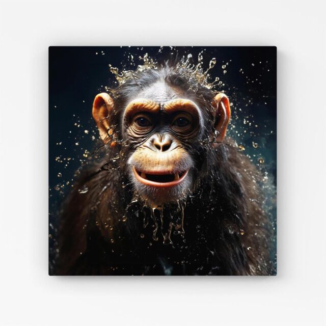 Warren Reed - Designer Realistic Monkey Face Splashart Canvas in Black - Size: w40 inch x h40 inch - image 1
