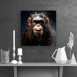 Warren Reed - Designer Realistic Monkey Face Splashart Canvas in Black - Size: w40 inch x h40 inch - thumbnail 2