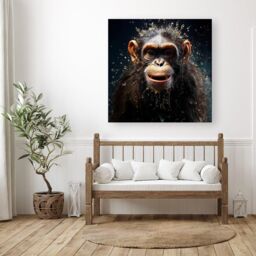 Warren Reed - Designer Realistic Monkey Face Splashart Canvas in Black - Size: w40 inch x h40 inch - thumbnail 3