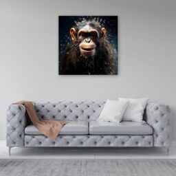 Warren Reed - Designer Realistic Monkey Face Splashart Canvas in Black - Size: w40 inch x h40 inch - thumbnail 4
