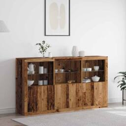 Berkfield Home Sideboard with LED Lights Old Wood 181.5x37x100 cm Engineered Wood in Brown - thumbnail 2