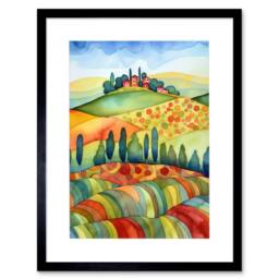 "Artery8 Landscape Of Tuscany House On The Hill Folk Artwork Framed Art Print in Green - Size: W12"" x H16""" - thumbnail 1
