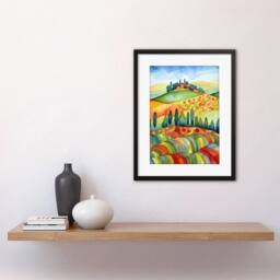 "Artery8 Landscape Of Tuscany House On The Hill Folk Artwork Framed Art Print in Green - Size: W12"" x H16""" - thumbnail 2