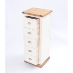 Cabinet Bits Tropea 5 Drawer Narrow Chest of Drawers Chrome Cup Handle in Off-White - thumbnail 5