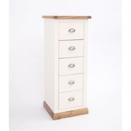 Cabinet Bits Tropea 5 Drawer Narrow Chest of Drawers Chrome Cup Handle in Off-White - thumbnail 3