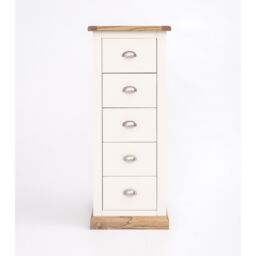Cabinet Bits Tropea 5 Drawer Narrow Chest of Drawers Chrome Cup Handle in Off-White - thumbnail 1