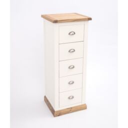 Cabinet Bits Tropea 5 Drawer Narrow Chest of Drawers Chrome Cup Handle in Off-White - thumbnail 4