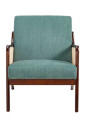 Living and Home Green Corduroy Armchair with Rattan Armrest - thumbnail 3