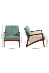 Living and Home Green Corduroy Armchair with Rattan Armrest - thumbnail 6