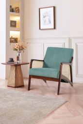 Living and Home Green Corduroy Armchair with Rattan Armrest - thumbnail 2