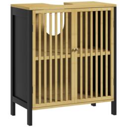 Wyld Haus Rotove Bamboo Style Under Sink Bathroom Cabinet Cut Out Front in Black - thumbnail 3