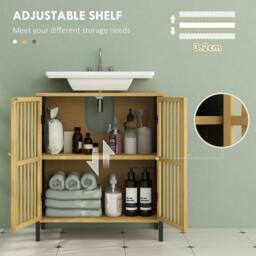 Wyld Haus Rotove Bamboo Style Under Sink Bathroom Cabinet Cut Out Front in Black - thumbnail 7