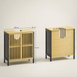 Wyld Haus Rotove Bamboo Style Under Sink Bathroom Cabinet Cut Out Front in Black - thumbnail 5