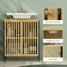 Wyld Haus Rotove Bamboo Style Under Sink Bathroom Cabinet Cut Out Front in Black - thumbnail 9