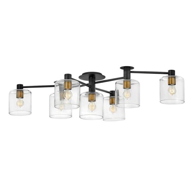 Netlighting Hinkley Axel Multi Arm Semi Flush Ceiling Lamp Black with Heritage Brass - image 1