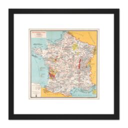 Artery8 Bourguignon 1932 Map France Gastronomy Food 8X8 Inch Square Wooden Framed Wall Art Print Picture with Mount in Black - thumbnail 1