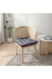 Living and Home Quilted Pom-Pom Trimmed Chair Cushion in Grey - thumbnail 3