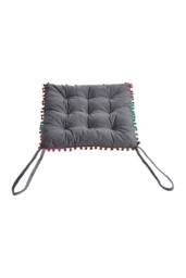 Living and Home Quilted Pom-Pom Trimmed Chair Cushion in Grey - thumbnail 5