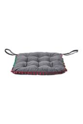 Living and Home Quilted Pom-Pom Trimmed Chair Cushion in Grey - thumbnail 6