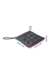 Living and Home Quilted Pom-Pom Trimmed Chair Cushion in Grey - thumbnail 7