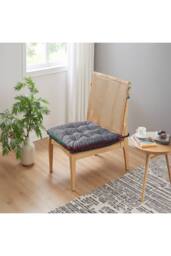 Living and Home Quilted Pom-Pom Trimmed Chair Cushion in Grey - thumbnail 2