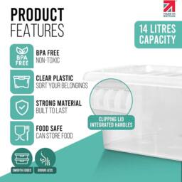 Havendro 14L set of 4 Heavy Duty Clear Plastic Storage Boxes with Lids - thumbnail 3