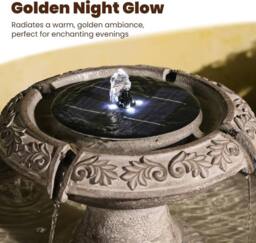 Sunlinua Elegant Solar Water Fountain Two-Tier Large Garden Feature 63x63x93cm in Grey - Size: 63 x 63 x 93 cm - thumbnail 3