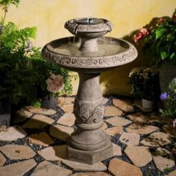 Sunlinua Elegant Solar Water Fountain Two-Tier Large Garden Feature 63x63x93cm in Grey - Size: 63 x 63 x 93 cm - thumbnail 1