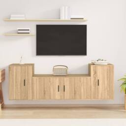Berkfield Home 3 Piece TV Cabinet Set Sonoma Oak Engineered Wood in Light Oak - thumbnail 2