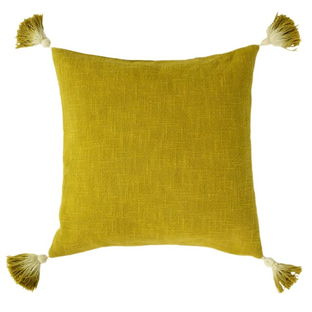 Furn Eden Slub Cotton Tasselled Cushion in Green - Size: 45 cm x 45 cm - image 1