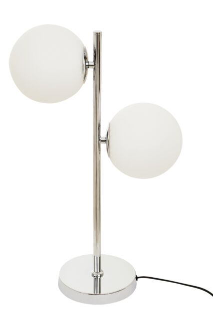 Orsina White Glass & Chrome Table Lamp, Twin Globe Modern Lamp With Sturdy Base, Sleek Chrome Finish Table Light in Silver - image 1