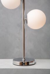 Orsina White Glass & Chrome Table Lamp, Twin Globe Modern Lamp With Sturdy Base, Sleek Chrome Finish Table Light in Silver - thumbnail 2