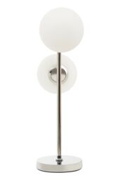 Orsina White Glass & Chrome Table Lamp, Twin Globe Modern Lamp With Sturdy Base, Sleek Chrome Finish Table Light in Silver - thumbnail 5