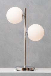 Orsina White Glass & Chrome Table Lamp, Twin Globe Modern Lamp With Sturdy Base, Sleek Chrome Finish Table Light in Silver - thumbnail 4