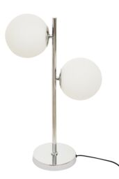 Orsina White Glass & Chrome Table Lamp, Twin Globe Modern Lamp With Sturdy Base, Sleek Chrome Finish Table Light in Silver