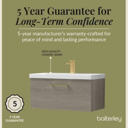 Balterley 800mm Wall Hung 1 Drawer Vanity Basin Unit, Mid Oak, Brass Handle in Brown - thumbnail 6
