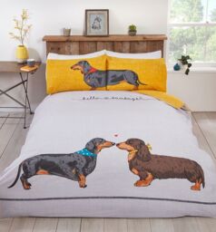 Rapport Home Hello Sausage Polycotton Duvet Cover Set with Pillowcase in Orange - Size: Single