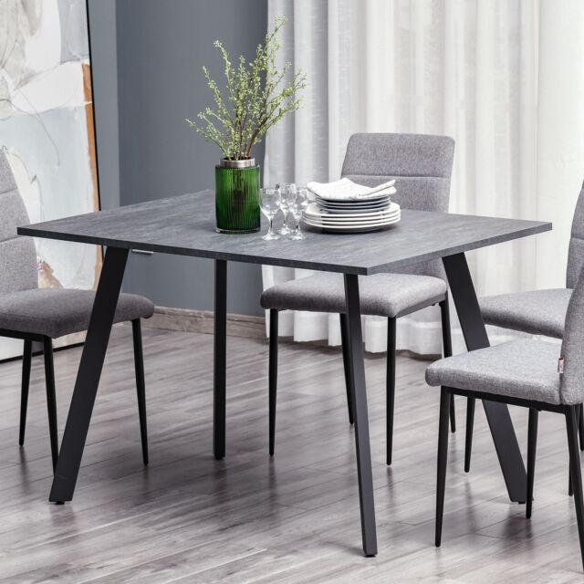 HOMCOM Modern Rectangular Dining Table Indoor Metal Legs Spacious Tabletop in Grey - image 1
