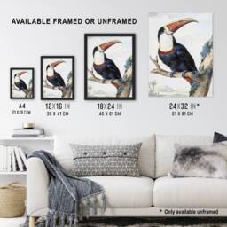 Artery8 Red Billed Toucan Bird Painting Schouman Framed Wall Art Print in White - Size: A4 - thumbnail 3