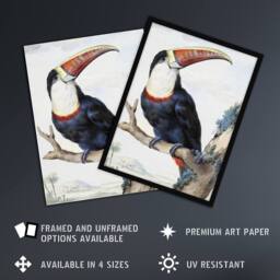 Artery8 Red Billed Toucan Bird Painting Schouman Framed Wall Art Print in White - Size: A4 - thumbnail 2