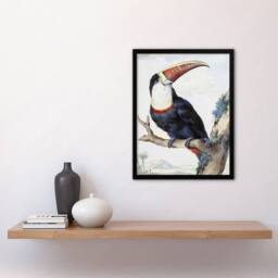 Artery8 Red Billed Toucan Bird Painting Schouman Framed Wall Art Print in White - Size: A4 - thumbnail 4